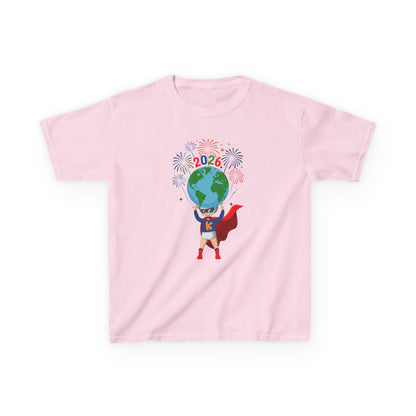 Kids Heavy Cotton™ Tee - Super kiddo holding globe - [[{"value":"Wonderwear Kid"}]]
