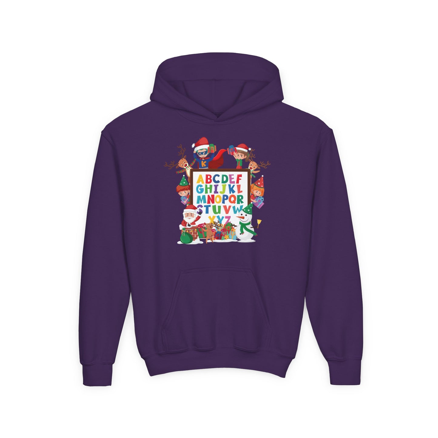 Youth Heavy Blend Hooded Sweatshirt - Christmas alphabet with super kiddo