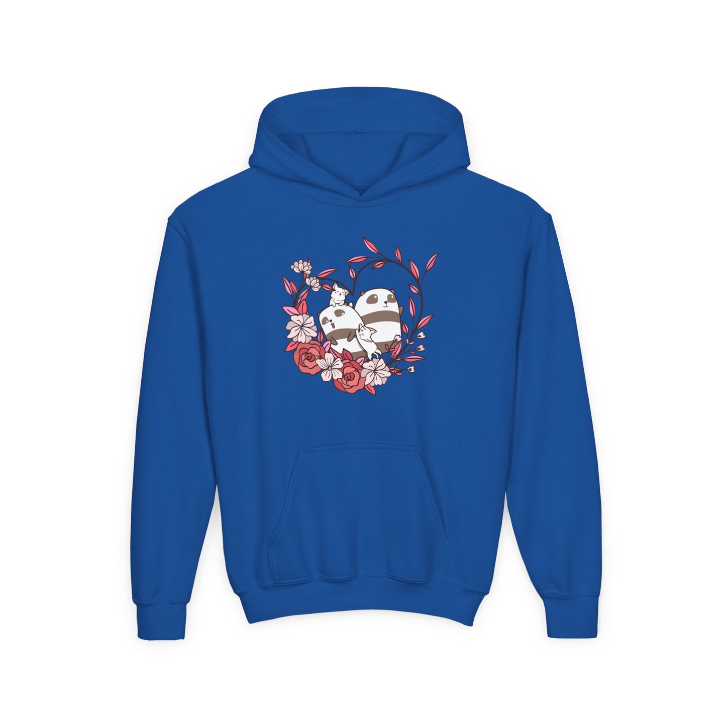 Youth Heavy Blend Hooded Sweatshirt - Panda and cat love