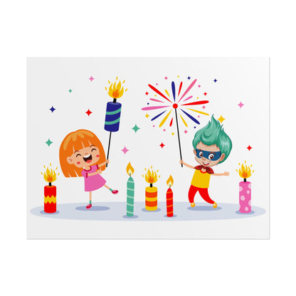 Rolled Posters - Super kiddo lighting fireworks - [[{"value":"Wonderwear Kid"}]]