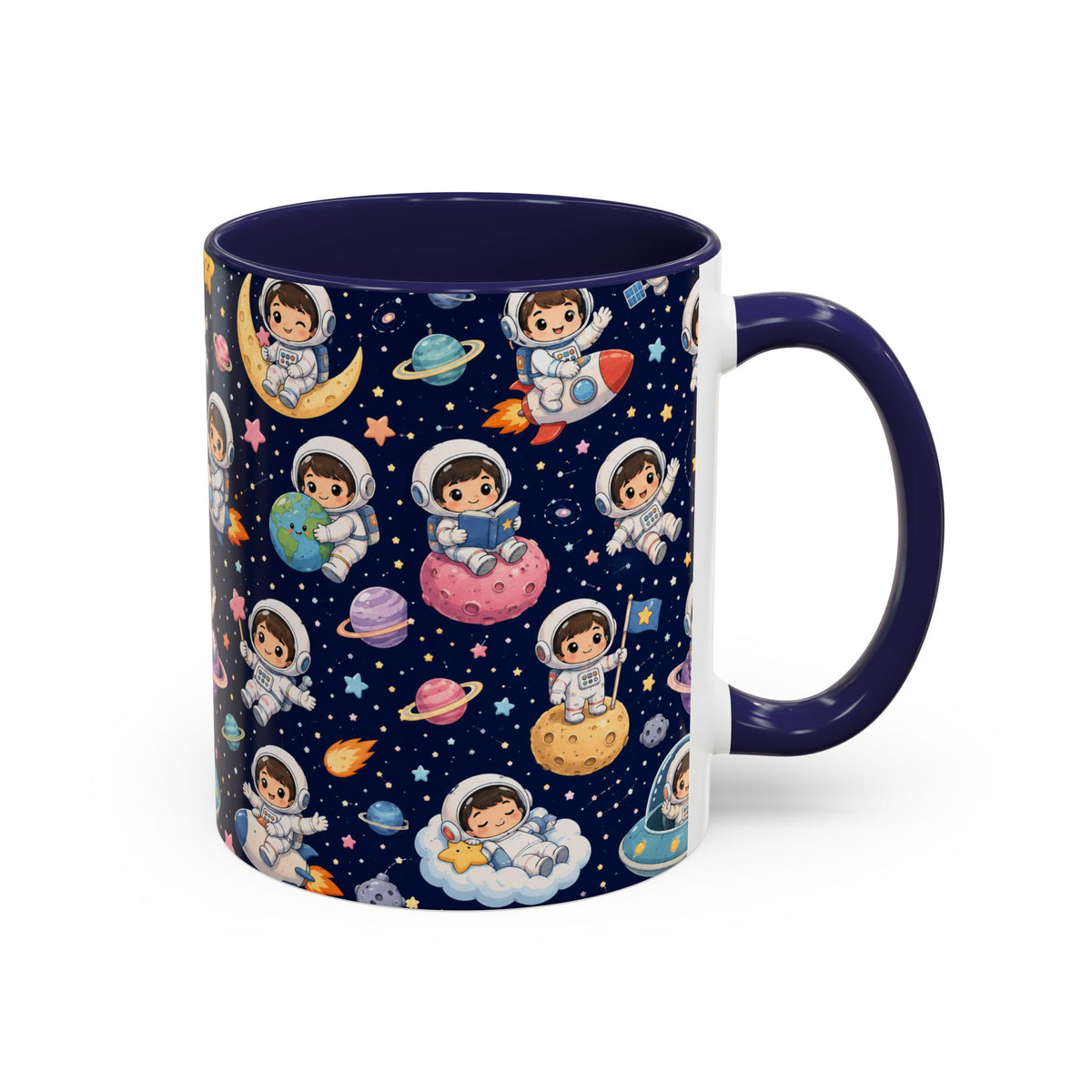 Accent Coffee Mug  (11/15 oz) - Kawaii Astronauts in a Starry Space Adventure