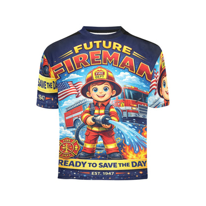 Little Kids' All Over Print Crew Neck T-Shirt - Proud to Serve - Young Patriot - Future Fireman