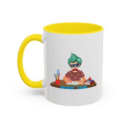 Accent Coffee Mug - Super kiddo studying - [[{"value":"Wonderwear Kid"}]]