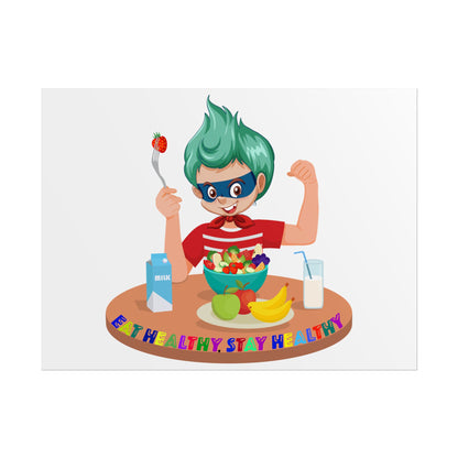 Rolled Posters - super kiddo eating healthy food - [[{"value":"Wonderwear Kid"}]]