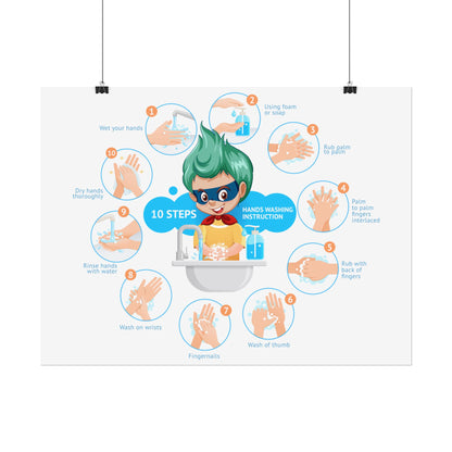 Rolled Posters - Super kiddo hand washing steps - [[{"value":"Wonderwear Kid"}]]