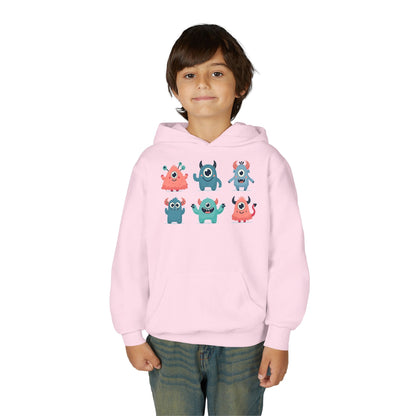 Youth Heavy Blend Hooded Sweatshirt -  Group of cute little monsters Printify