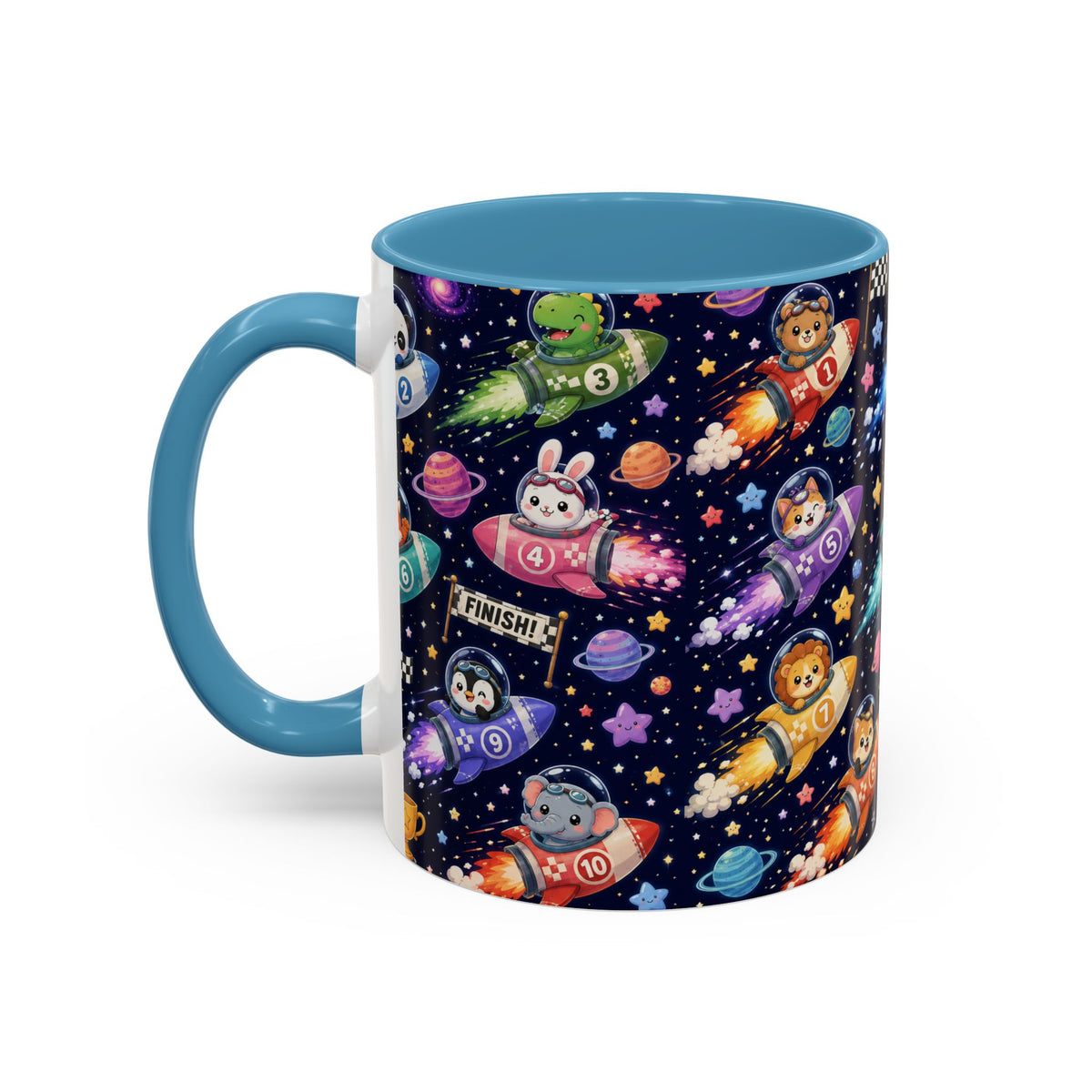 Accent Coffee Mug (11/15 oz) - Kawaii Cosmic Animal Rocket Race