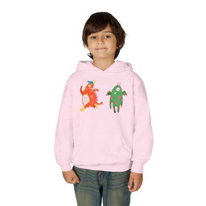 Youth Heavy Blend Hooded Sweatshirt - Monsters in action Printify