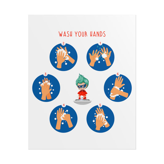 Rolled Posters - Super kiddo teaching how to wash hands - [[{"value":"Wonderwear Kid"}]]