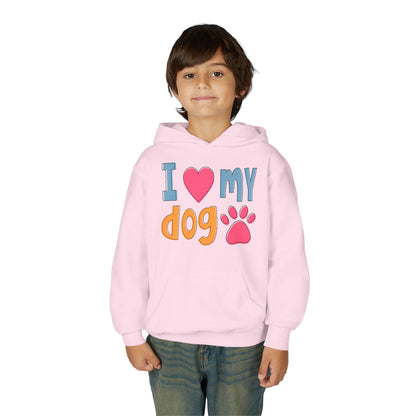 Youth Heavy Blend Hooded Sweatshirt - I love my dog Printify