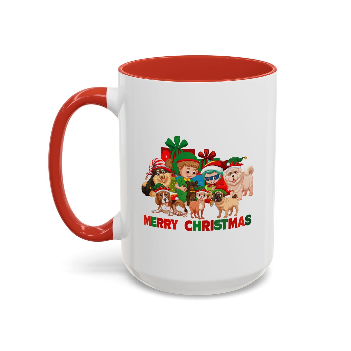Accent Coffee Mug - Christmas with super kiddo pet friends with text
