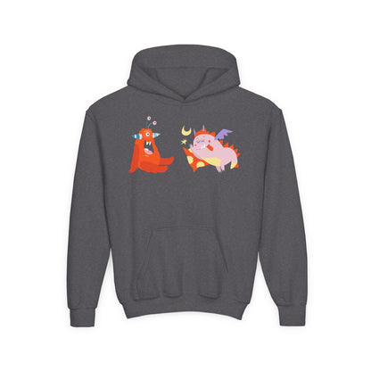 Youth Heavy Blend Hooded Sweatshirt -  Orange monsters Printify