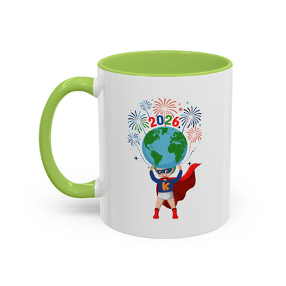 Accent Coffee Mug - Super kiddo holding globe - [[{"value":"Wonderwear Kid"}]]