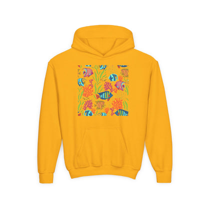 Youth Heavy Blend Hooded Sweatshirt - Colorful tropical corals Printify