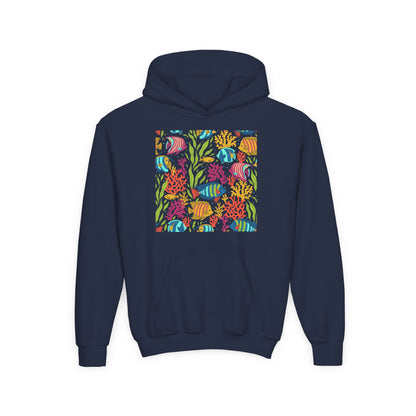 Youth Heavy Blend Hooded Sweatshirt - Colorful tropical corals Printify