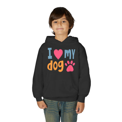 Youth Heavy Blend Hooded Sweatshirt - I love my dog Printify