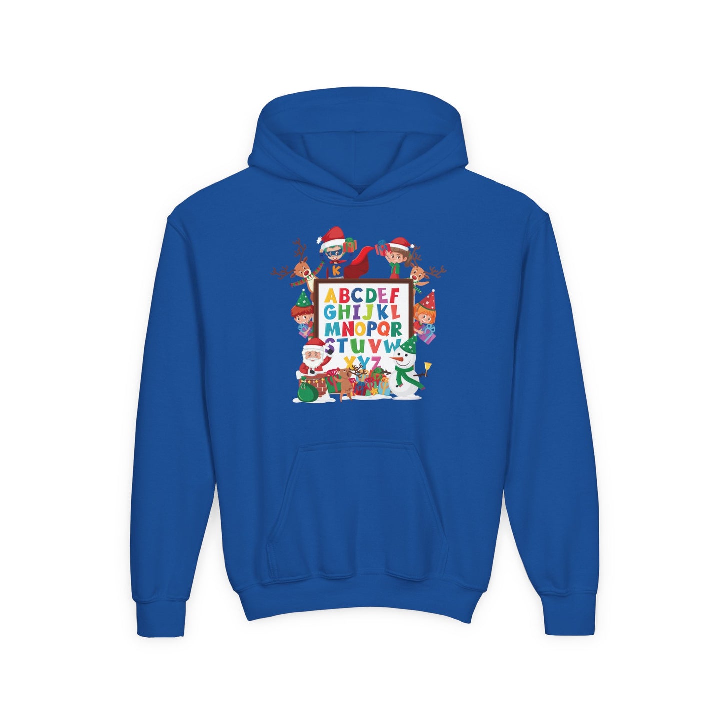 Youth Heavy Blend Hooded Sweatshirt - Christmas alphabet with super kiddo