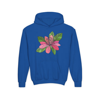 Youth Heavy Blend Hooded Sweatshirt -  Pink flower Printify