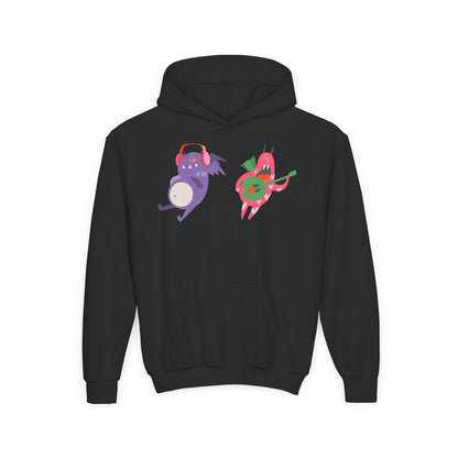 Youth Heavy Blend Hooded Sweatshirt - Monsters playing instruments Printify