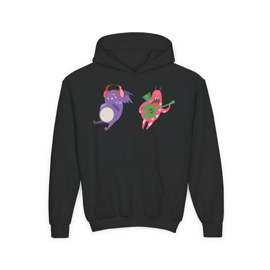 Youth Heavy Blend Hooded Sweatshirt - Monsters playing instruments Printify