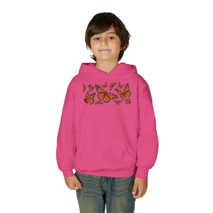 Youth Heavy Blend Hooded Sweatshirt -  Set of orange monarch butterfly Printify