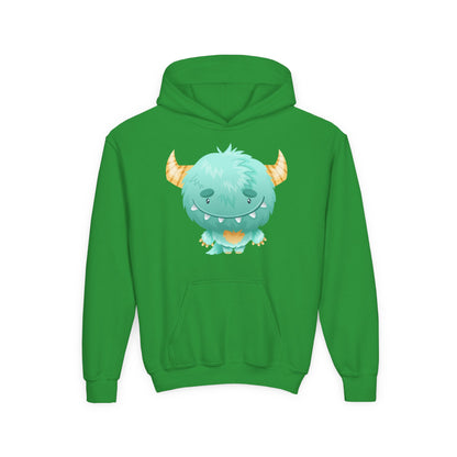 Youth Heavy Blend Hooded Sweatshirt - Cute green baby monster Printify