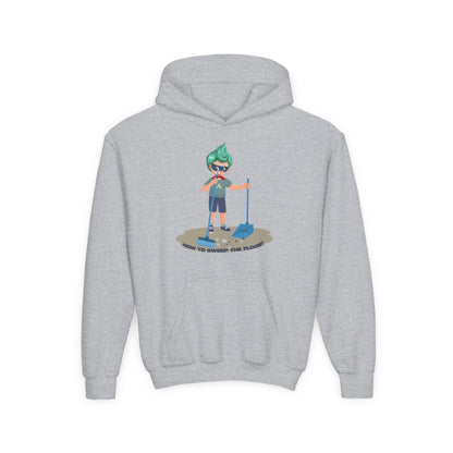 Youth Heavy Blend Hooded Sweatshirt - Super kiddo sweeping floor - [[{"value":"Wonderwear Kid"}]]