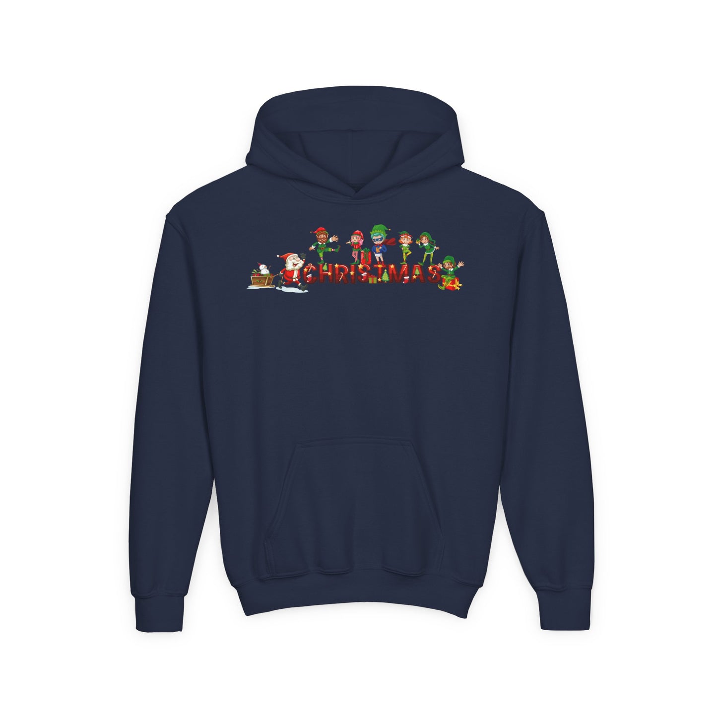 Youth Heavy Blend Hooded Sweatshirt - Christmas with santa claus and friends