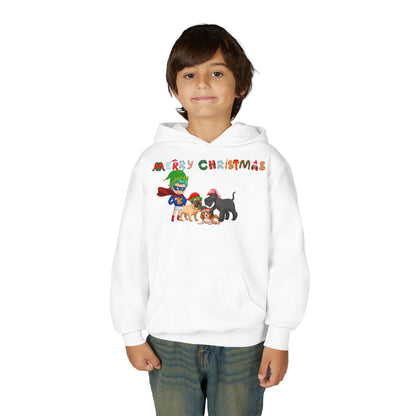 Youth Heavy Blend Hooded Sweatshirt - Super kiddo woith pet friends - [[{"value":"Wonderwear Kid"}]]