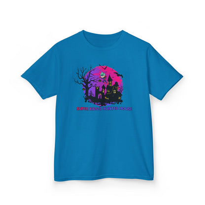Kids Heavy Cotton™ Tee - Super kiddo flying on hunted house - [[{"value":"Wonderwear Kid"}]]