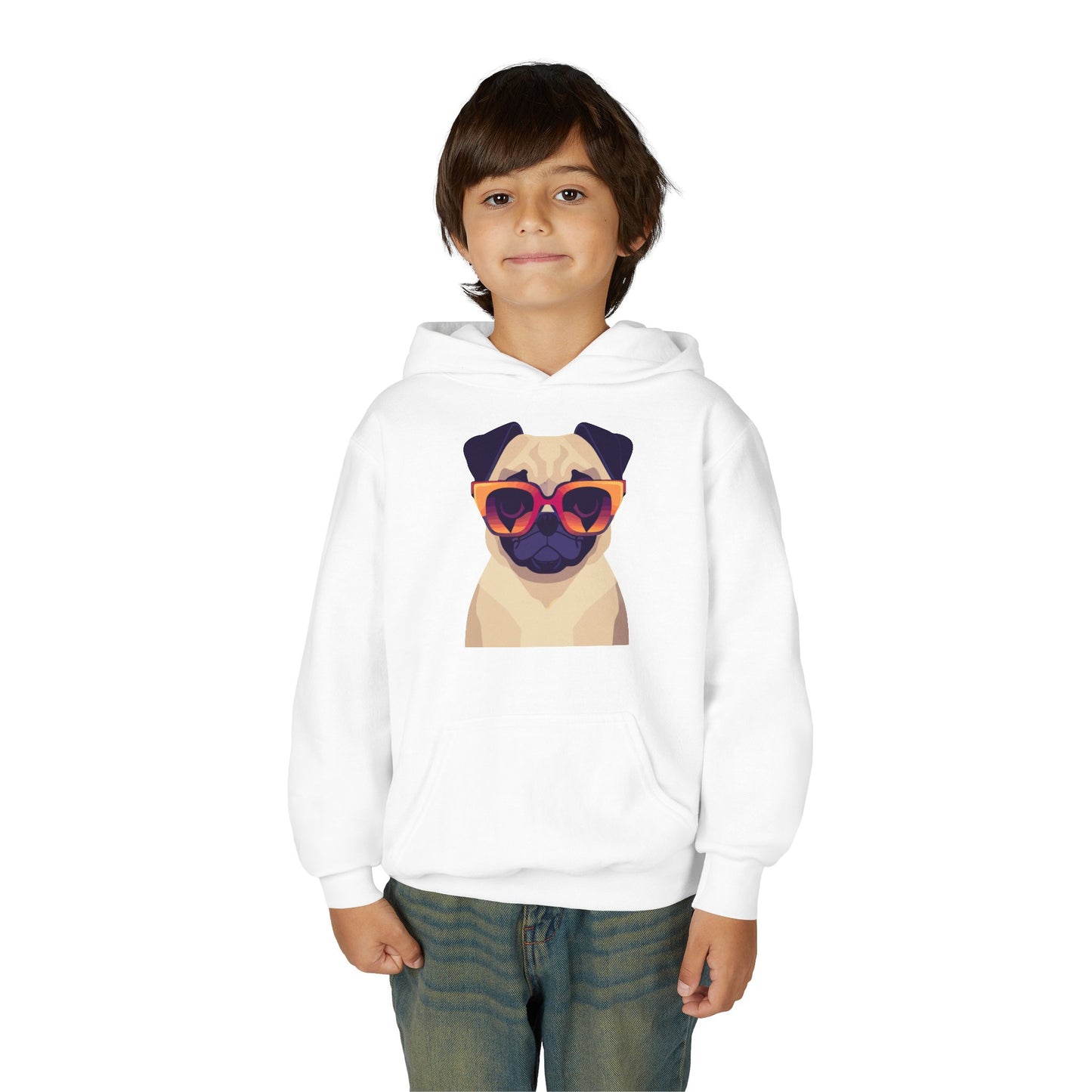 Youth Heavy Blend Hooded Sweatshirt - Cool Pug with Sunglasses