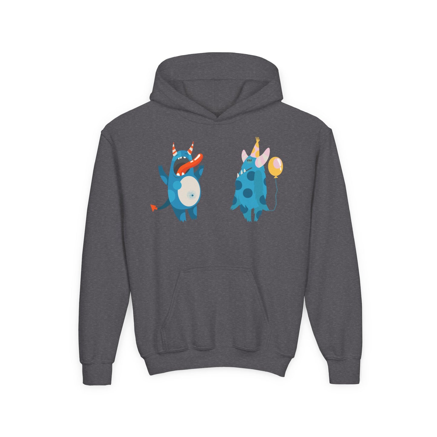 Youth Heavy Blend Hooded Sweatshirt - Blue monsters in action