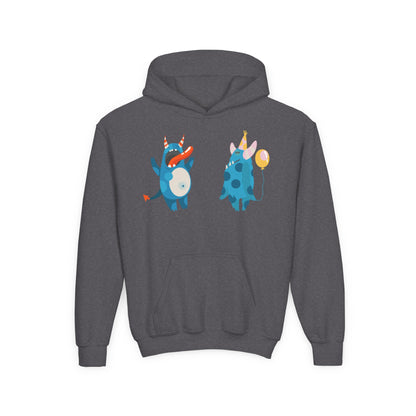 Youth Heavy Blend Hooded Sweatshirt - Blue monsters in action Printify