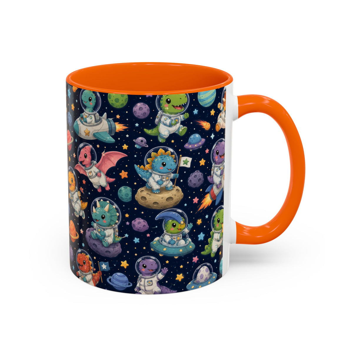 Accent Coffee Mug (11/15 oz) - Cute Dinosaur Astronaut Space