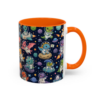 Accent Coffee Mug (11/15 oz) - Cute Dinosaur Astronaut Space