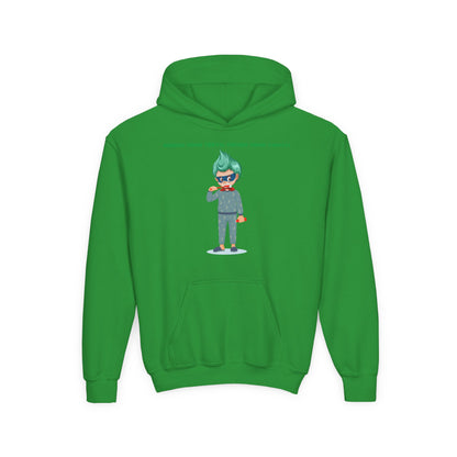 Youth Heavy Blend Hooded Sweatshirt - Super kiddo brushing teeth - [[{"value":"Wonderwear Kid"}]]