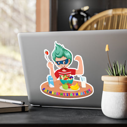 Halloween Kiss-Cut Vinyl Decals – super kiddo eating healthy food - [[{"value":"Wonderwear Kid"}]]