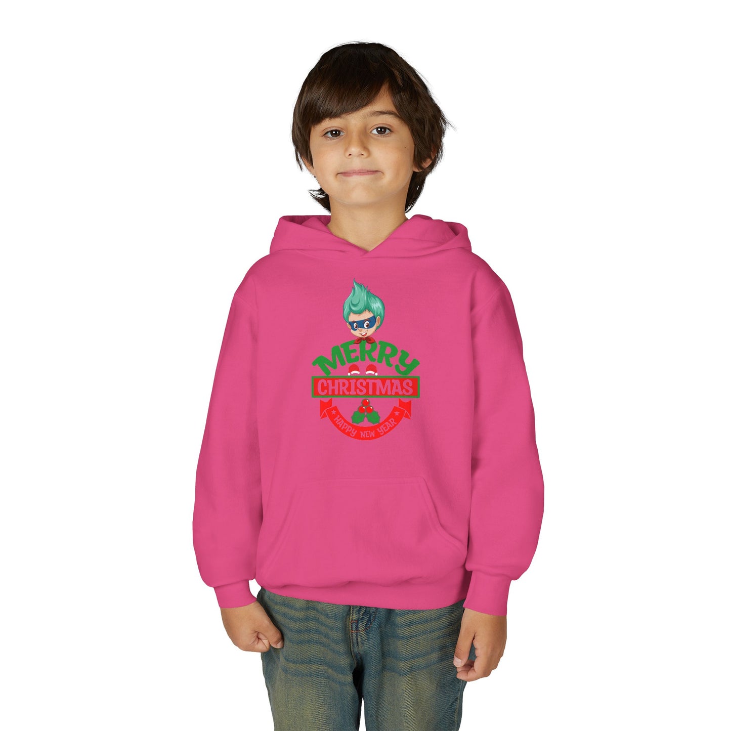 Youth Heavy Blend Hooded Sweatshirt - Merry chridtmas from super kiddo
