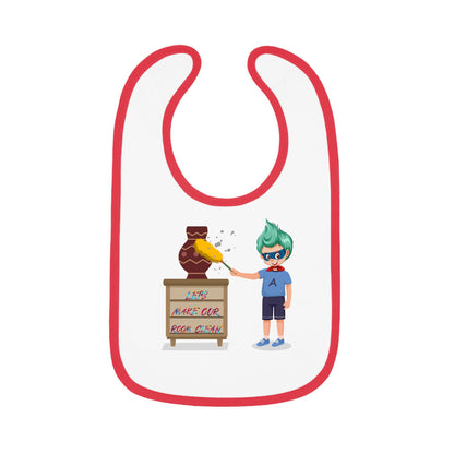 Baby Bib - Super kiddo cleaning a vase - [[{"value":"Wonderwear Kid"}]]