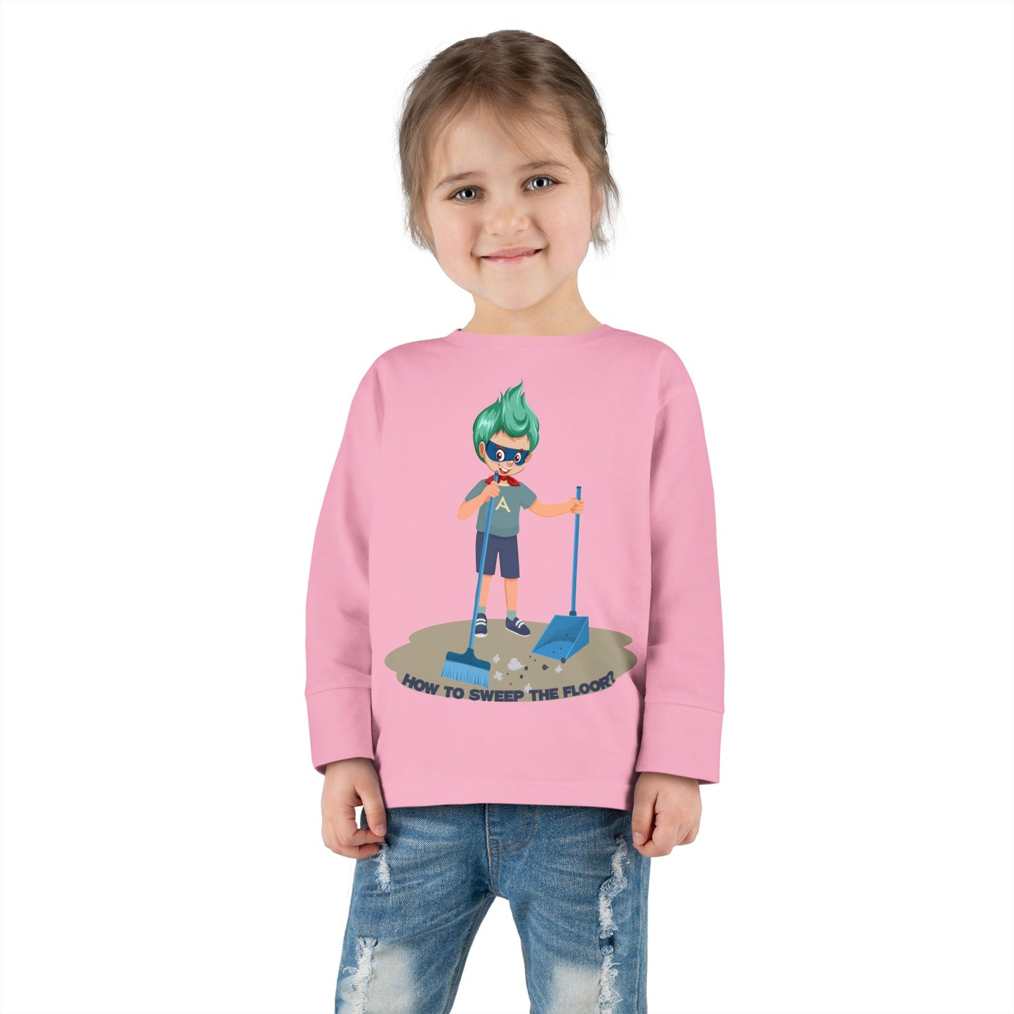 Toddler Long Sleeve Tee - Super kiddo sweeping floor - [[{"value":"Wonderwear Kid"}]]