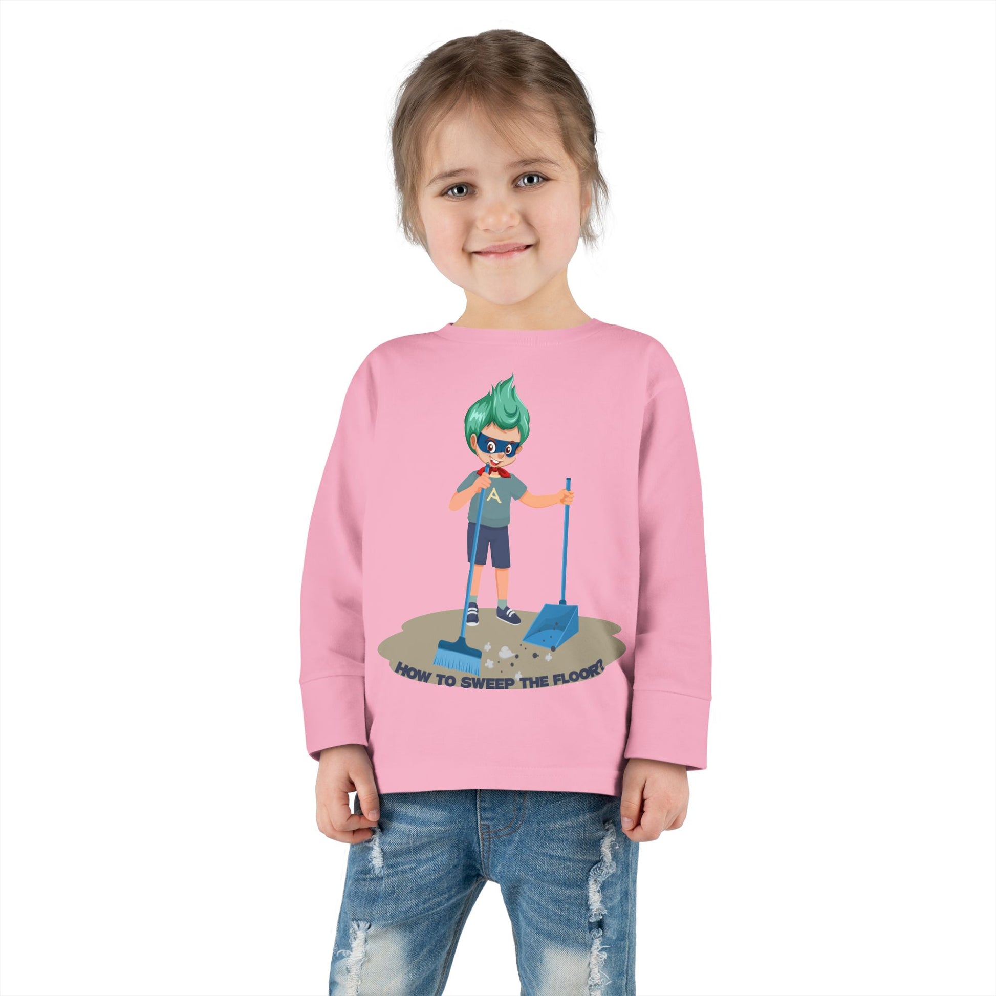 Toddler Long Sleeve Tee - Super kiddo sweeping floor - [[{"value":"Wonderwear Kid"}]]