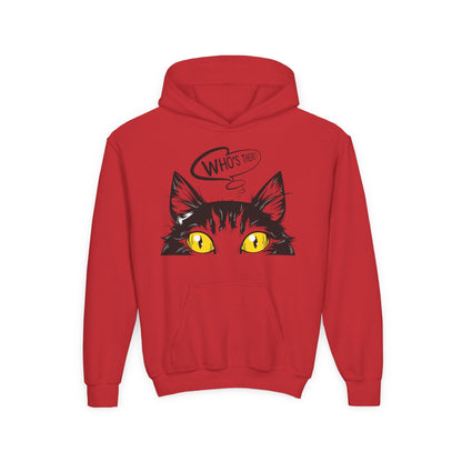 Youth Heavy Blend Hooded Sweatshirt -  Whos there cat Printify