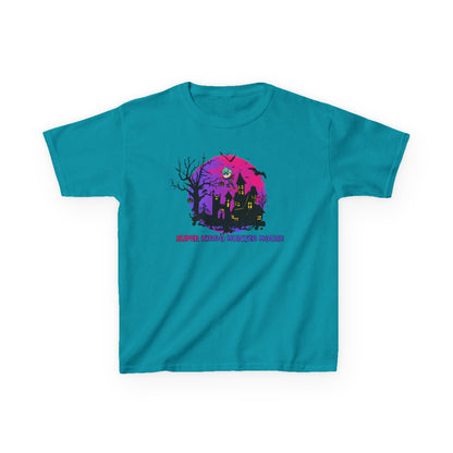 Kids Heavy Cotton™ Tee - Super kiddo flying on hunted house - [[{"value":"Wonderwear Kid"}]]