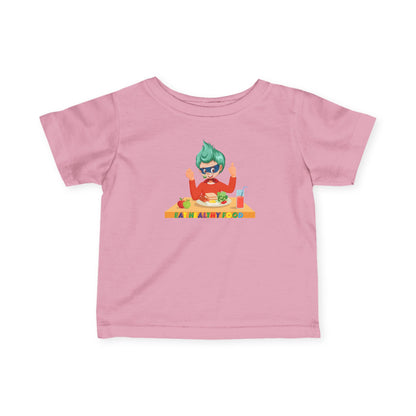 Infant Fine Jersey Tee - Super kiddo eating healthy breafast - [[{"value":"Wonderwear Kid"}]]