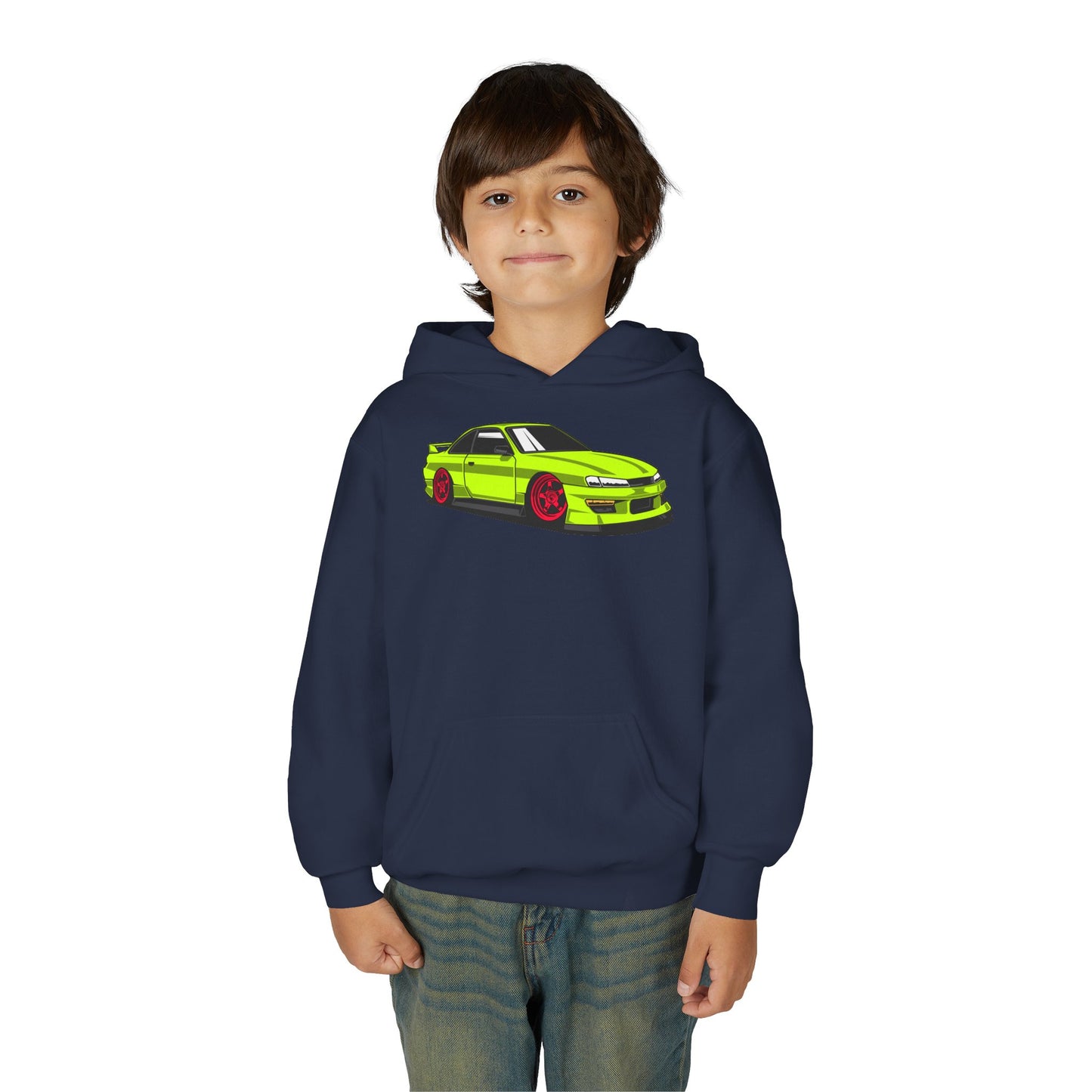 Youth Heavy Blend Hooded Sweatshirt - Yellow green race car