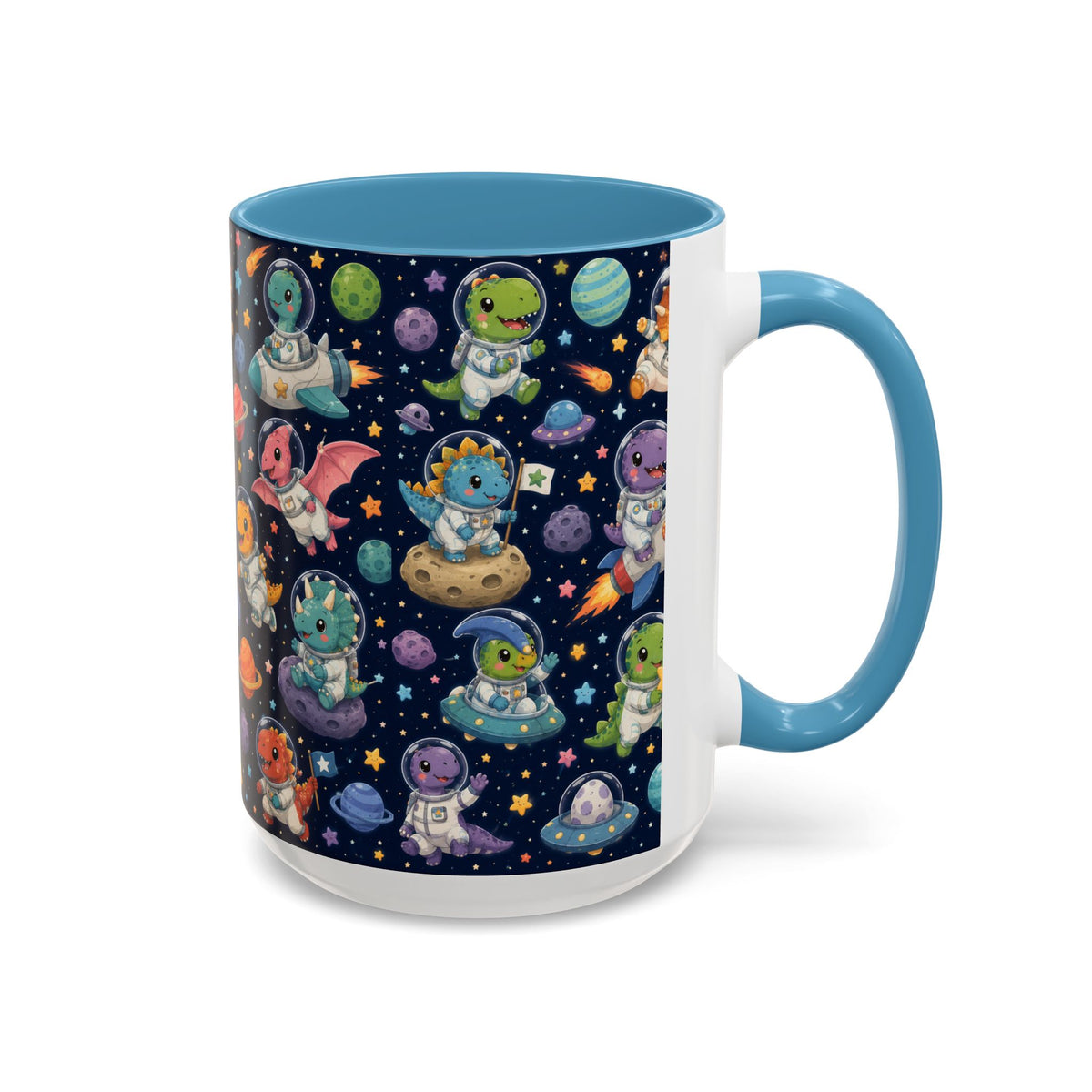 Accent Coffee Mug (11/15 oz) - Cute Dinosaur Astronaut Space