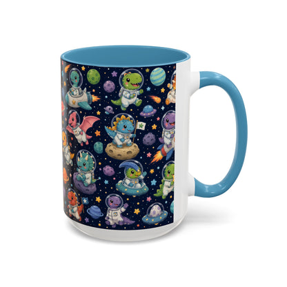 Accent Coffee Mug (11/15 oz) - Cute Dinosaur Astronaut Space