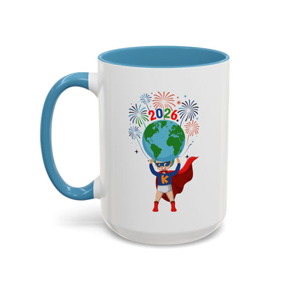 Accent Coffee Mug - Super kiddo holding globe - [[{"value":"Wonderwear Kid"}]]