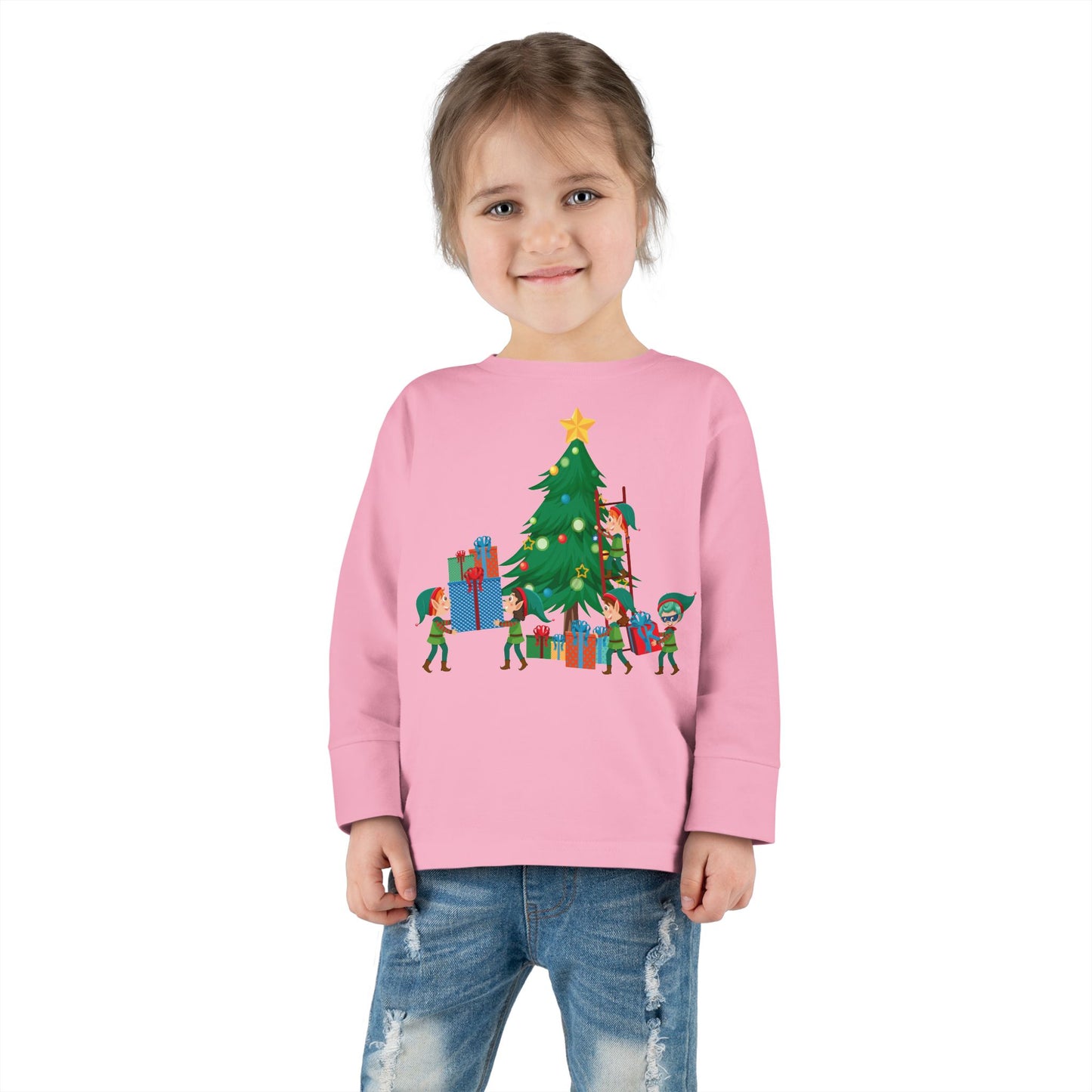 Toddler Long Sleeve Tee - Super kiddo putting gifts on christmas tree - [[{"value":"Wonderwear Kid"}]]