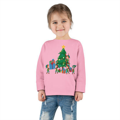 Toddler Long Sleeve Tee - Super kiddo putting gifts on christmas tree - [[{"value":"Wonderwear Kid"}]]